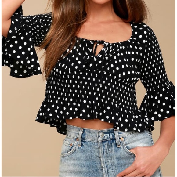 Free People Tops - Free People Cropped Polka Dot Bell Sleeve Top
